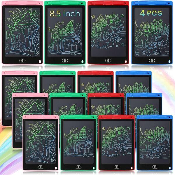4 Pack LCD Writing Pad, Color Screen Doodle Pad 8.5 Inch Kids Drawing Pad, Learning Toy Birthday Gift Travel Activity Game For 3 4 5 6 Years Old Boys And Girls Toddlers
