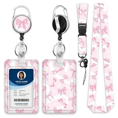 1pc (Badge Clip + Lanyard + Card Holder) Women ID Badge Holder Set, Retractable Badge Reel With Clip, Teacher Name Card Stand, Nurse Work Badge Holder, ID Card Protector, School/Office/Medical Staff Supplies, Nurse's Day Gift