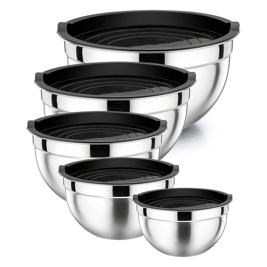 Kit 5 Stainless Steel Salad Bowls With Plastic Sealing Lid - Nhiều màu - Xem 1