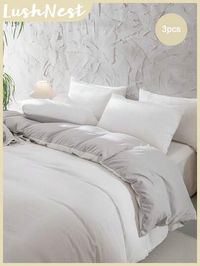 Juego de 3 piezas de Funda Nórdica de Poliéster (1 Funda Nórdica + 2 Fundas de Almohada, Sin Edredón Incluido), Diseño Bicolor Vintage con Acentos Brillantes, Suave y Amigable con la Piel, Adecuado para Dormitorio, Todas las Estaciones