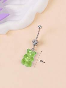 1 pieza Lindo anillo de ombligo con colgante de animal, colgante de oso de color caramelo de acero inoxidable, joyería corporal para perforación, adecuado para uso diario de mujeres