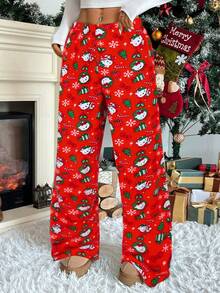 SANRIO 1件装女士圣诞主题保暖内衬裤，可爱舒适，适合秋冬季穿着 - 橘色 - 查看 6