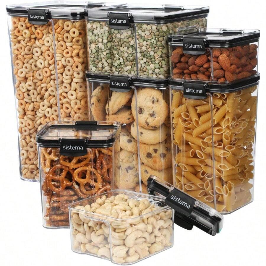 Sistema 51467ZS Tritan Ultra Airtight Pantry And Kitchen Storage 7 Square Plastic Food Containers With Lids