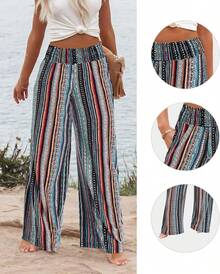 VIOPY Pantalones Pierna Ancha Mujer Casual Pantalón Ancho de Mujeres Elegante Cintura Alta Pantalon Recto Moda Dama Holgado Comodos Trousers Pants con Bolsillos - Color F - Ver 6