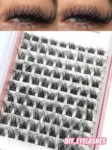 90Pcs D Curl Individual Eyelashes, Natural Fluffy And Volume Segmented Eyelashes Eye Lashes False Lashes Daily Makeup Extensionlash Clusters,Eyelash Clusters,Individual Eyelashes,Lashes,Lashes - màu đen - Xem 1