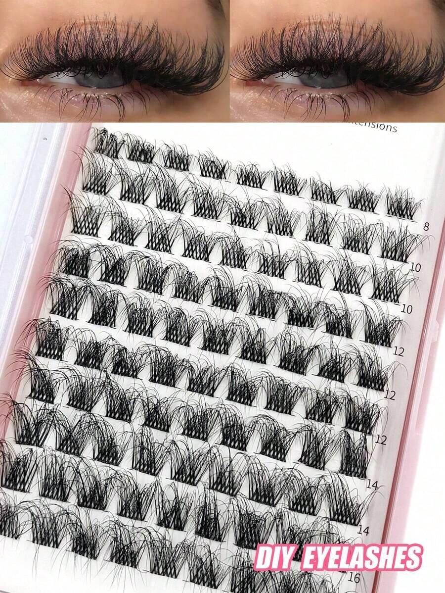 90Pcs D Curl Individual Eyelashes, Natural Fluffy And Volume Segmented Eyelashes Eye Lashes False Lashes Daily Makeup Extensionlash Clusters,Eyelash Clusters,Individual Eyelashes,Lashes,Lashes - màu đen - Xem 1