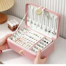 Alhajero organizador multiusos. Caja de almacenamiento de joyería y Relojes de gran capacidad, ideal para regalo de ocasión. - Rosa - Ver 3