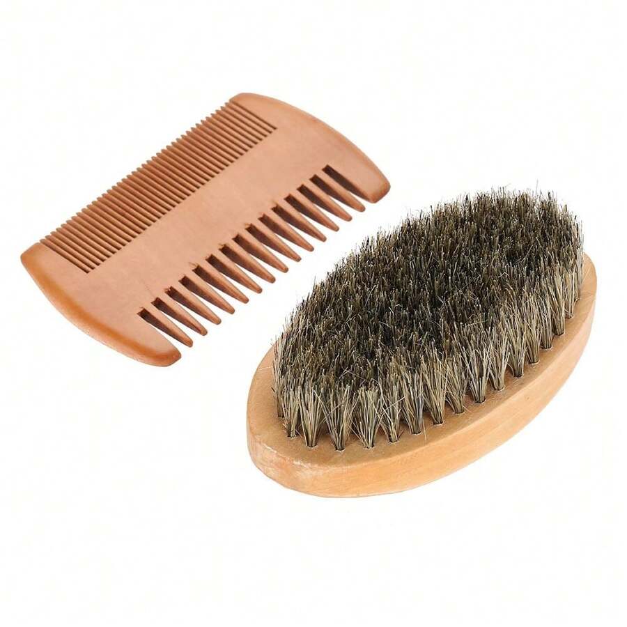 Set de Cepillo y Peine de Barba de Madera para Hombres con Cabello Grueso - Tamaño Pequeño - Multicolor - Ver 1