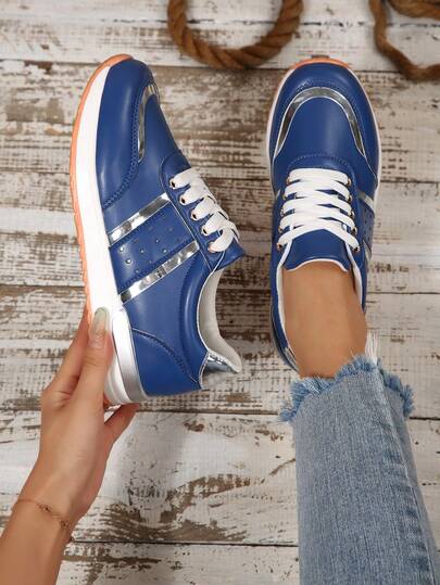 Women's Lace-Up Metal Eyelets Casual Sports Sneakers, Suitable For Spring And Autumn Running