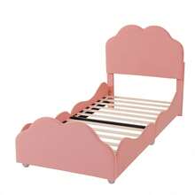 Kinderbett 90x200 cm mit Wolken-Kopfteil & hohem Geländer - Polsterbett aus hautfreundlichem Samt, Einzelbett in Rosa - Rosa + Gepolstert - Übersicht 11