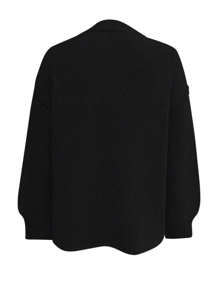Autumn/Winter New Oversized Button-Front Cardigan, Spring Casual Y2K Knit Sweater, Versatile Commute, Back To School Daily Street Style - Black - View 4