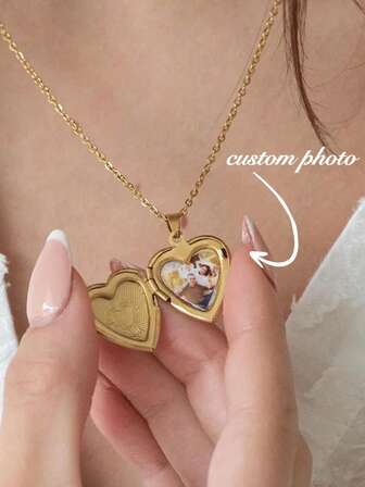 1 Customized Photo Love Photo Box Necklace, Customized Text And Photos, Openable Storage Cabinet, Pet Souvenir, Valentine's Day, New Year's Christmas, Friends, Classmates, Back To School Season, Ideal Perfect Commemorative Gift For Her/Him