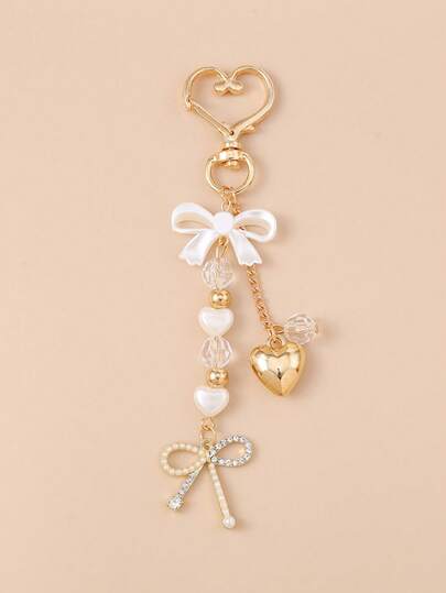 1pc Unisex Faux Pearl Bow Keychain Pendant Beach Vacation Series Gift For Friends Keychain Accessory Car Accessories For Woman Gifts For Women