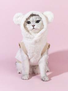 1pc Bear Design Pet Plush Hoodie, Suitable For Small Cats & Dogs, Halloween & Christmas Gift