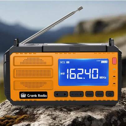 Radio de emergencia portátil, multifuncional, de 10 000 mAh, con manivela y solar.