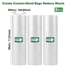Set Of 3pcs Vacuum Sealing Rolls (500cm Each) - Textured Bags For Food To Ensure Maximum Freshness, Reusable, Free From Bpa And For Use In Microwave And Freezer, Perfect For Meats, Vegetables, And Fruits, Lock In Freshness, And Save Space! - White - View 18