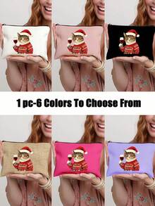 Cute Christmas Cat Holding A Red Wine Cosmetic Bag - A Cat Wearing A Christmas Hat And A Flowery Coat, A Multifunctional Storage Bag With Exquisite Printing And Unique Design, Suitable For Digital Bags, Hairdressing Bags, Swimming Bags,Bedroom Room Decor,Back To School - Multicolor - View 12