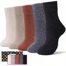 SISOSOCK 5 Pairs Fuzzy Soft Cozy Fluffy Socks Women, Casual Thick Plush Comfy Sleep Socks, Warm Winter Gifts Women - 多色-dd2 - 查看 12