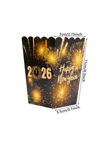 10件/20件/50件2026新年快乐爆米花盒黑金色新年前夜主题派对黑金爆米花礼盒糖果饼干零食盒冬季活动派对礼品用品 - 彩色 - 查看 3