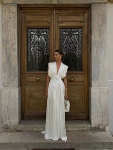 Solid Color Elegant High Slit Backless Zipper Dress, Suitable For Party, Wedding - White - View 3