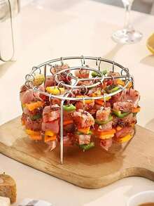 1 Stainless Steel Barbecue Grill, Includes Barbecue Forks, Air Fryer Grill Set, Stainless Steel Round Grill, Skewer Specific Rack, Air Fryer Accessories, Suitable For Cooking Delicious Meats, Vegetables, Fruits, Essential For Holiday Gatherings And Family Parties!