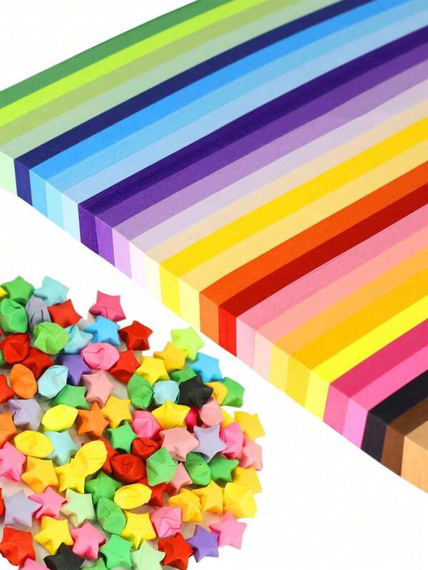 27 bunte Origami-Sternstreifen, beidseitig bedrucktes Origami-Sternpapier, einfarbige glücksbringende Sterndekostreifen, DIY Handwerksarbeiten, geeignet für jedes DIY-Projekt, Feiertags-Dekoration, Schulunterricht, Origami-Spiel