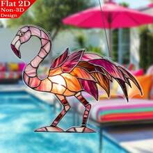 1 pieza Elegante atrapasol de vidrio con diseño de flamenco - Diseño acrílico 2D vibrante, perfecto para sala de estar, dormitorio, patio - Decoración colgante con tema tropical, regalo ideal para amantes de las aves, decoración de flamencos