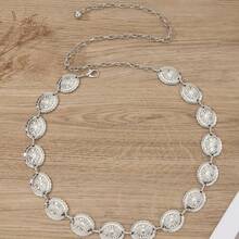 Japanese Retro  Embossed Pattern All-Match Personality Metal Alloy Belt Waist Chain With Dress Waist - Silver - View 2