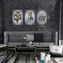 3 Pieces, Modern Bedroom Wall Art, Metal Effect Oil Painting Wall Decoration, Abstract Figure Statue Art Print Living Room Home Decor - 2D Flat - 銀色 - 查看 4