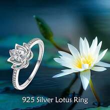 TIGER RIDER Sterling Silver Lotus Ring For Women Cubic  Lotus Flower Rings Yoga Ring Lotus Jewelry Birthday Mothers Day Gifts For Mom Men