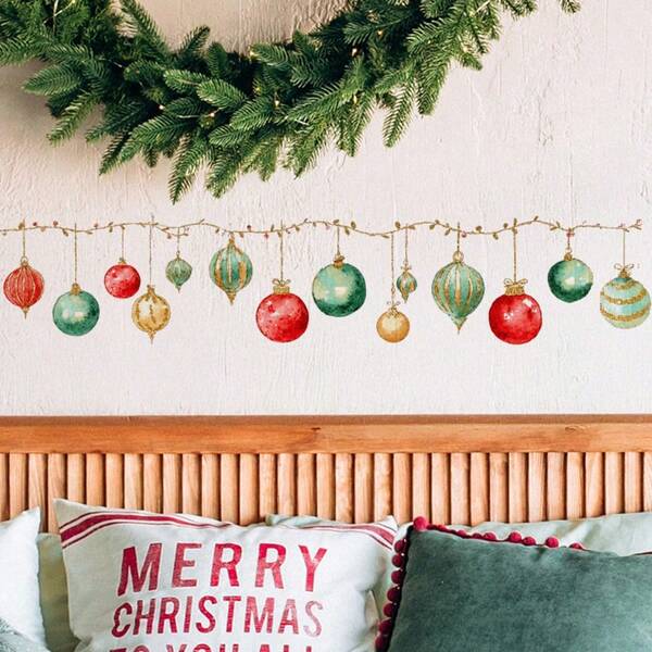 Adesivos de decoração de Natal grandes com luzes coloridas e bolas coloridas - autoadesivos, removíveis, acabamento fosco, estilo contemporâneo, perfeitos para parede e janela, decoração de casa em salas de estar e salas de estudo, decorações de Natal