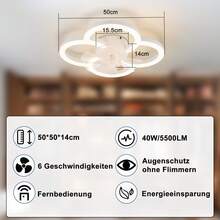 homefire Ventilatore da soffitto a LED con illuminazione - Ventilatore da soffitto silenzioso con telecomando, dimmerabile, lampada da soffitto per soggiorno, timer a 6 velocità, lampada da ventilatore bianca per camera dei ragazzi, ufficio, cameretta dei bambini