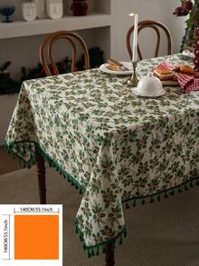 1 pieza Mantel de estilo vintage americano country con estampado de hojas de árbol de frutas, rectangular con flecos, adecuado para uso diario, festivales, reuniones familiares, fiestas de Navidad, decoración de mesa de comedor, decoración del hogar