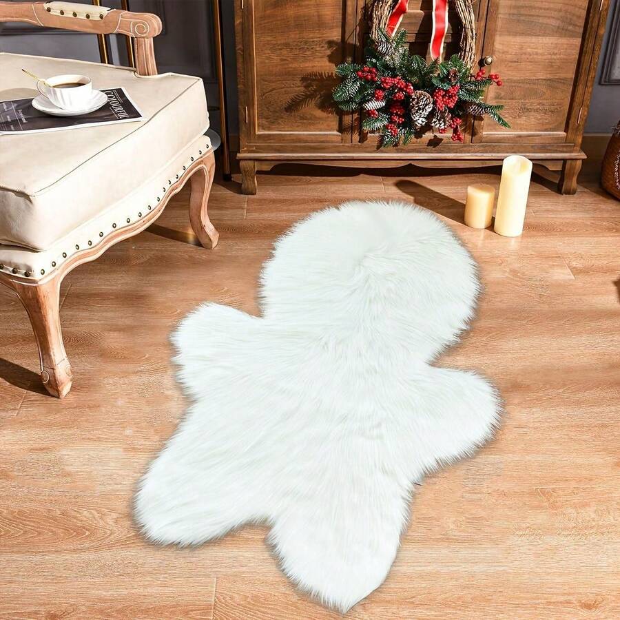 1 Stück weiches Plüsch Lebkuchenmann geformter Teppich, moderner minimalistischer Teppich geeignet für Schlafzimmer, Wohnzimmer, Arbeitszimmer, Büro, Flur, Raumdekoration als Bodenbelag, weicher Schlafzimmerteppich, waschbar und rutschfest, süßer Teppich - geeignet für Innenräume ganzjährig, luxuriöser minimalistischer Wohnzimmerteppich, Lebkuchenmann geformt