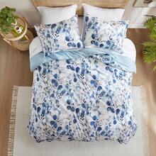Lightweight Seersucker Botanical King Size Comforter Set, Reversible Design Bed Comforter, Premiuicrofiber Bedding Set, Comforter And Shams Set, Blue,24191361 - 藍色 - 查看 2