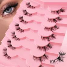 7 Pairs Transparent Half-Strip False Eyelashes, 12mm Cat Eye Effect, Extended Tail Design, 3/4 Corner Lashes, Natural Look - 黑色 - 查看 9
