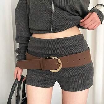 1 pieza Cinturón de cintura extra ancho de PU para suéteres y atuendos, hebilla de metal grande y lisa, cinturón de mujer vintage y con estilo