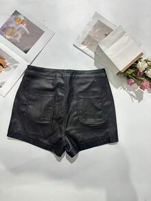 大码女式高腰性感涂层短裤 - 纯色街头风休闲短裤，透气弹力（最大至 4XL），适合夏季海滩和夜间外出，黑色 - 黑色 - 查看 7