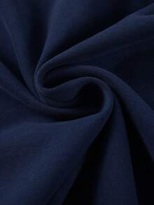 圆领长袖T恤，美式辣妹风格，新款汉堡图案和字母印花，女士短款修身上衣。 - 藏青 - 查看 5