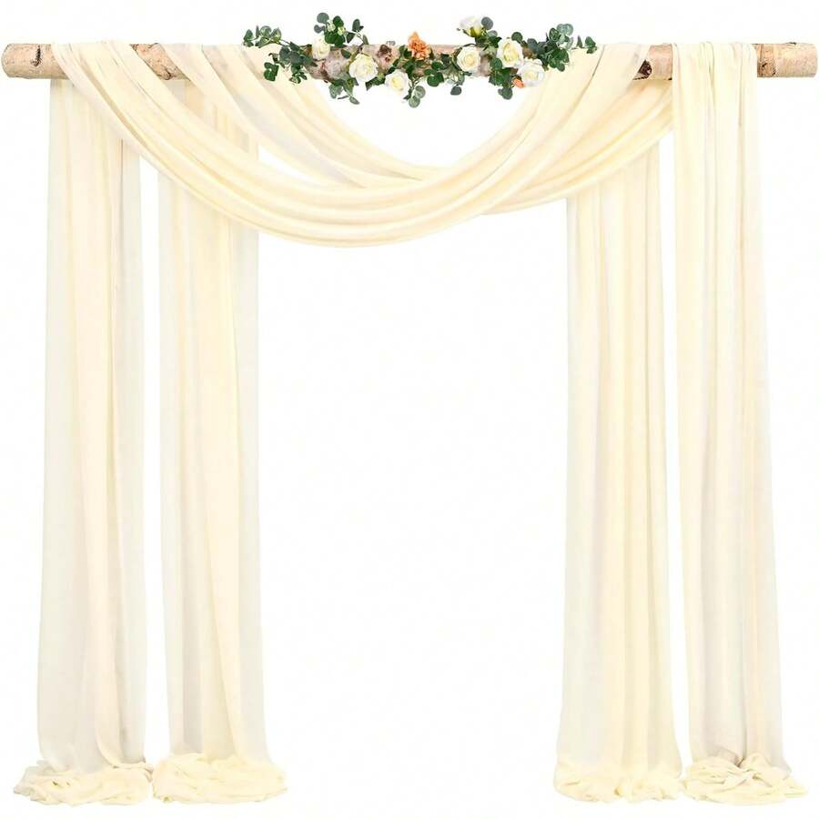 8 Panels 28" X 20ft Dusty Rose Wedding Arch Draping Chiffon Fabric For Ceremony, Arbor Drapery, Reception Decor, Party Sheer Backdrop Curtains, 2025 - Beige - View 1