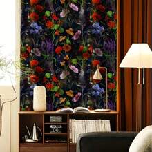 Lebendige dunkle Blumen Tapete zum Abziehen und Aufkleben - selbstklebende, abnehmbare Vinyl-Kontaktfolie mit reichhaltiger Rot-Mohn, Glockenblumen und Wildblumen-Motiv für Heim-Dekoration, Küche, Schlafzimmer, Wohnzimmer (17,7x118 Zoll), Blumen Tapete