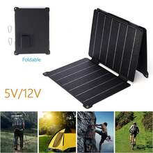 Cargador de panel solar portátil de 21 W, kit de panel solar plegable con salida DC/USB C/USB A para banco de energía, estación de teléfono, tableta, panel solar impermeable de alta eficiencia - Negro - Ver 3