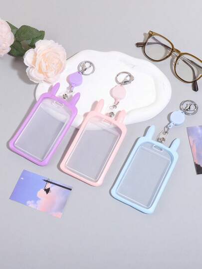 1 pezzo Portacarte decorativo in silicone a forma di orecchie di animale, accessorio di moda per studenti e forniture per ufficio, adatto per conservare il tesserino di riconoscimento, la tessera pasto e la tessera dei mezzi pubblici di infermieri e insegnanti, portacarte creativo