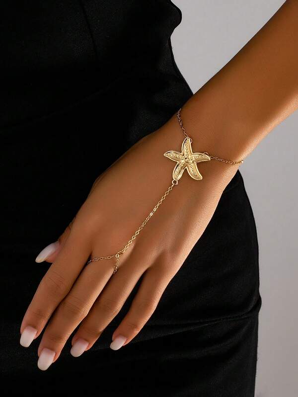 1pc Ocean Starfish Finger Chain, Suitable For Women's Daily And Vacation Wear