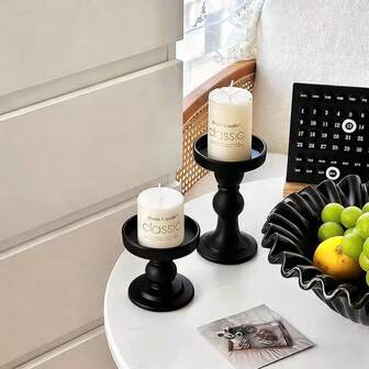 1pc 11cm Nordic Luxury Black Roman Column Candle Holder, Home Decoration, Suitable For Weddings, Banquets, Party Decor, Holiday Gifts, Birthday Presents, Women's Gifts, Candlelit Dinner Props