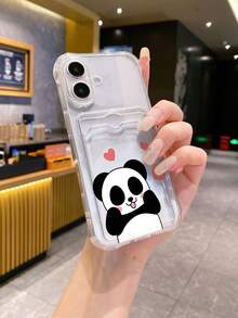 1pc White Panda & Heart Pattern Shockproof TPU Phone Case, Compatible With IPhone, Android, OPPO Phones