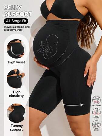 1pc Maternity Shapewear Short, High Waist Seamless Pregnancy Legging, Full Belly Panel, Work From Home Pants, Travel Wear
