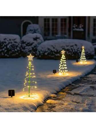 1 件装 LED 太阳能铁艺星星圣诞树灯户外防水庭院花园节日氛围装饰草坪灯