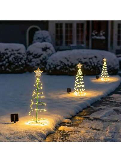 1PC LED Solar Wrought Iron Star Christmas Tree Lights Outdoor Waterproof Patio Garden Festive Atmosphere Decorative Lawn Lights