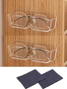 2 件眼鏡收納架,臥室床頭免打孔抗壓壁掛太陽眼鏡展示架,珠寶雜物收納收納架,適用於臥室梳妝台、梳妝台、免鑽孔眼鏡收納架、浴室壁掛式太陽眼鏡收納架（透明）